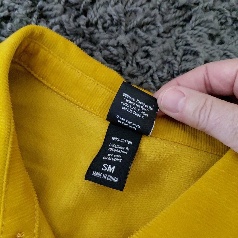OUR Disney Winnie Pooh Corduroy Small Yellow Gold Button Up Raw Hem Embroidered - Picture 7 of 15